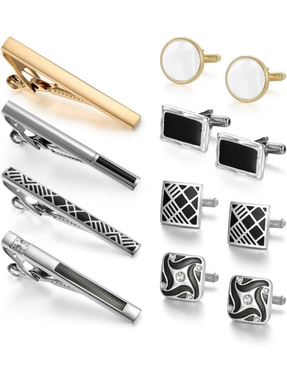 12-Piece Men's Cufflinks & Tie Clip Set - Formal Dress Accessories for Business